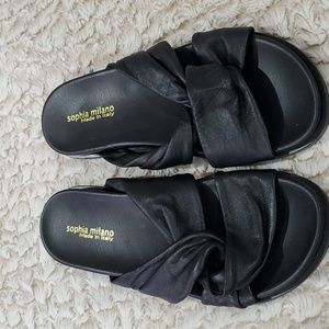 Sophia Milano Women's Sandals, Black Leather size 7.5 (38)